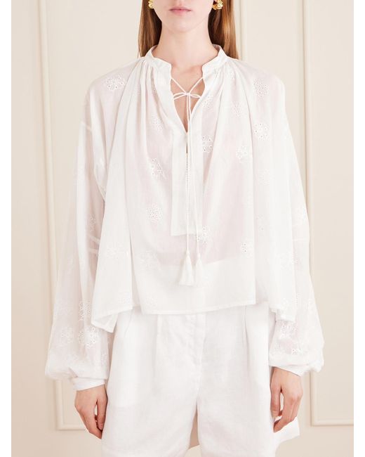 Thierry Colson White Guise Embroidered Cotton Blouse