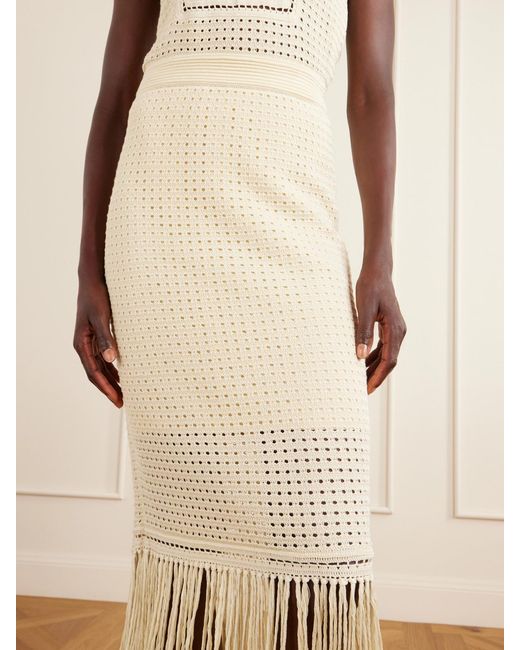 Zimmermann Natural Indra Fringed Crocheted Cotton Maxi Skirt