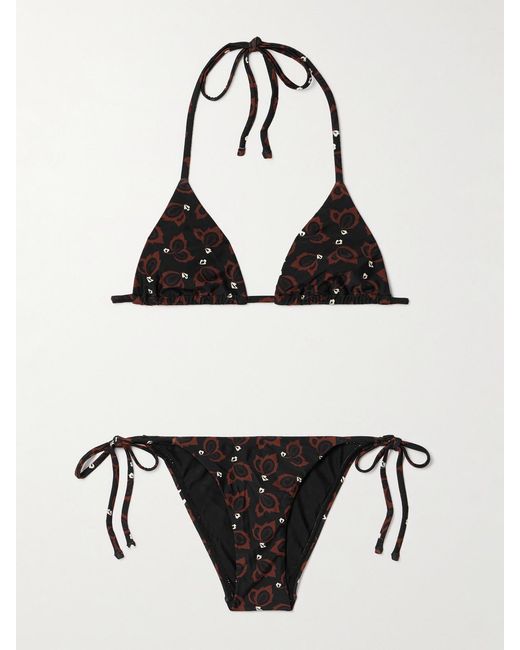 Matteau Black Floral-Print Recycled Triangle Bikini