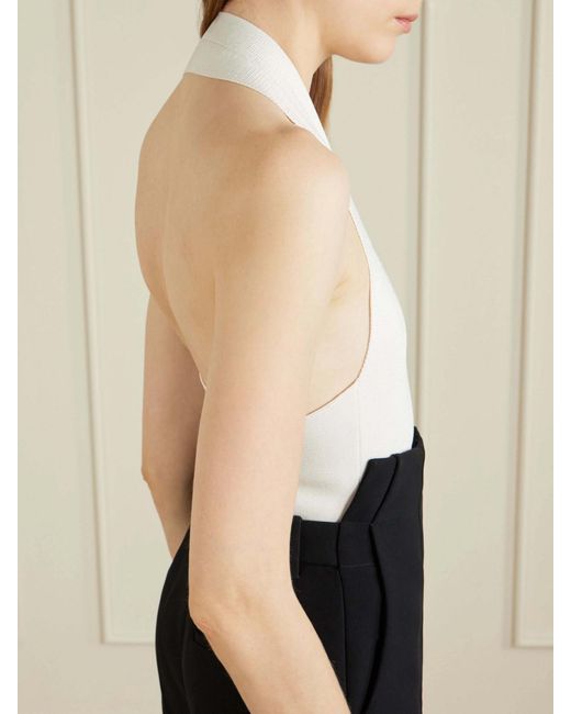 Khaite White Toto Stretch-Knit Halterneck Bodysuit