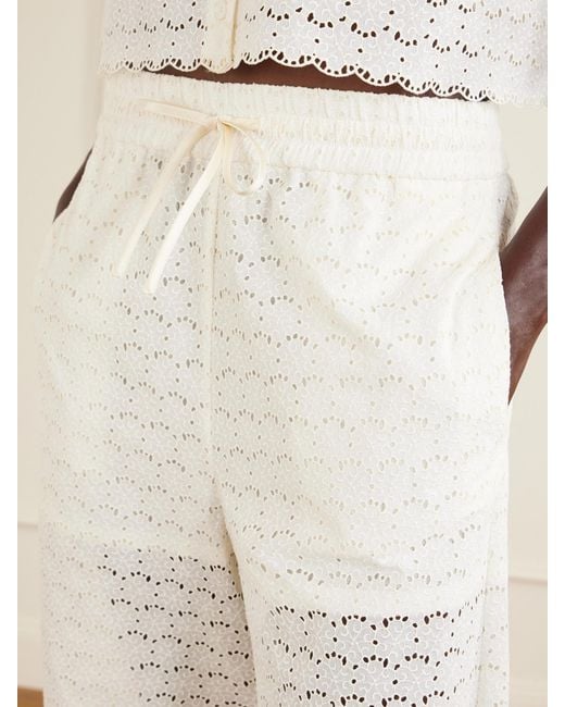 Valentino Garavani White Mossi Broderie Anglaise Cotton Straight-Leg Pants