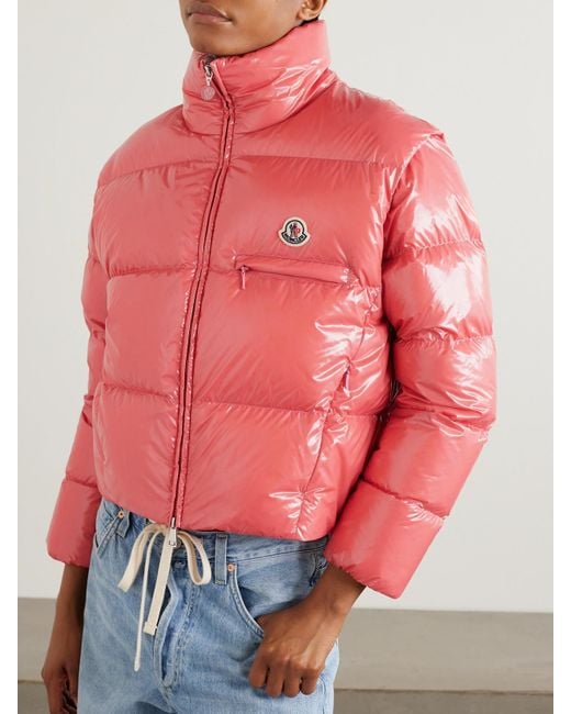 Moncler Pink Almo Convertible Appliquéd Quilted Glossed-Shell Down Jacket