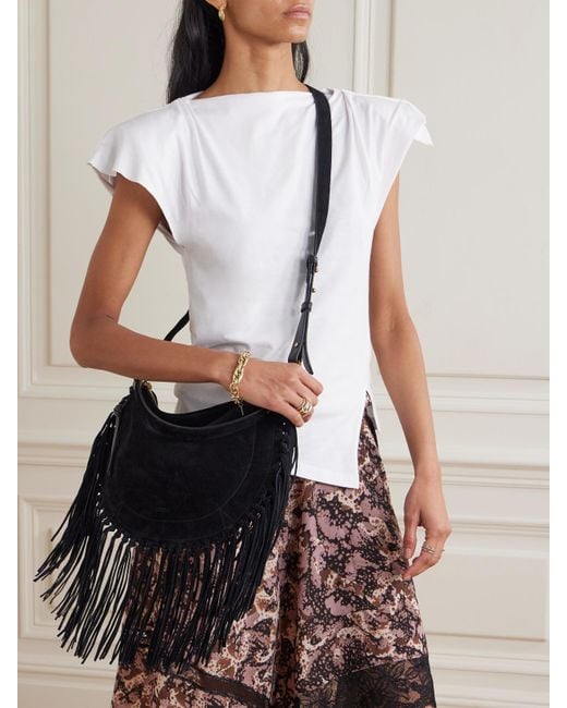 Isabel Marant Black Oskan Soft Schultertasche Aus Veloursleder Mit Fransen