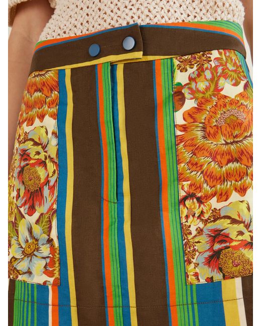 ALÉMAIS Green Striped Cotton Mini Skirt