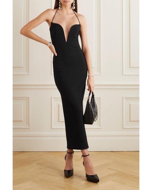 Givenchy Black Grain De Poudre Stretch Wool-Blend Halterneck Midi Dress