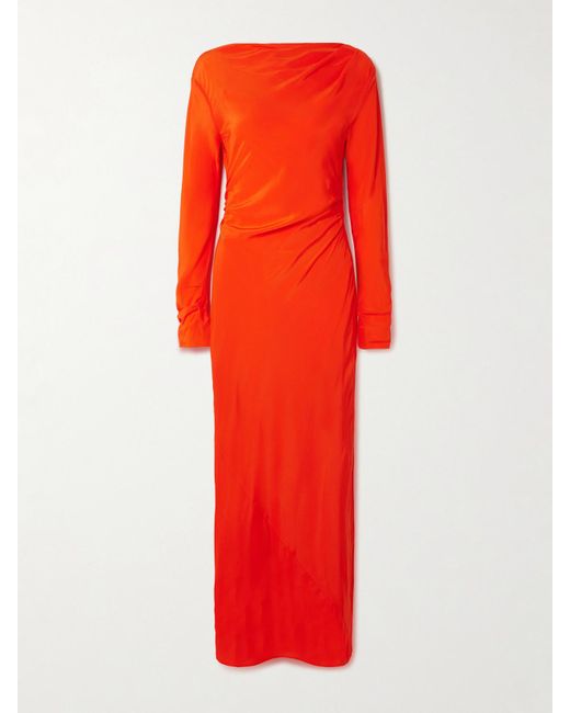 Sir Fresca Gathered Draped Silk Crepe De Chine Maxi Dress