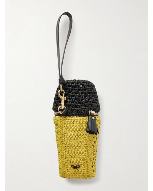 Anya Hindmarch White Stabilo Leather-Trimmed Raffia Bag Charm