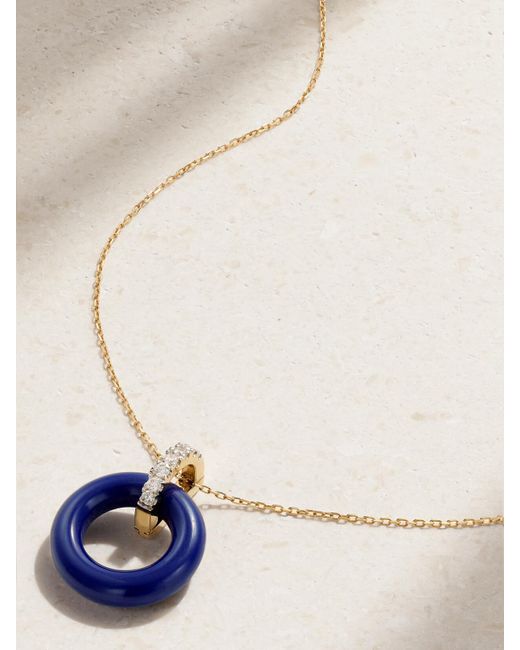 Mateo White Donut 14-Karat, Lapis Lazuli And Diamond Necklace