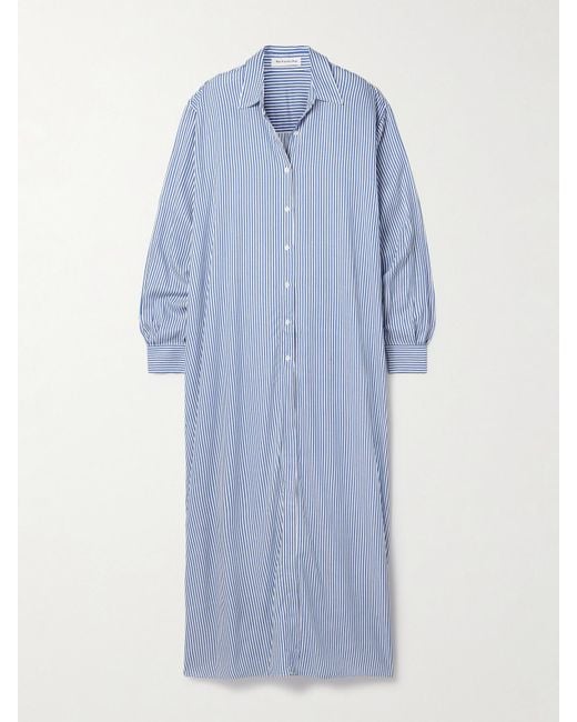 Frankie Shop Blue Avery Oversized Striped Twill Maxi Shirt Dress