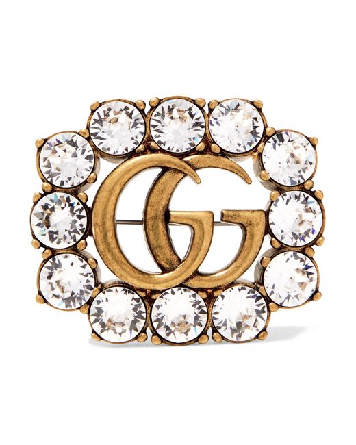Gucci Metallic Gold-tone Crystal Brooch