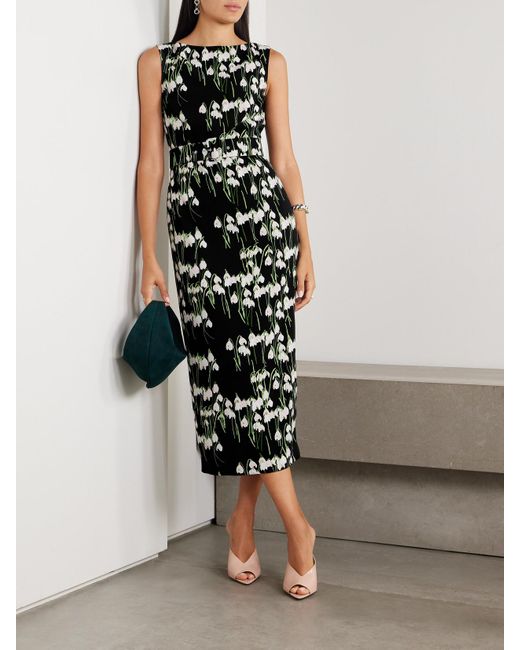 Robe Midi En Crêpe À Imprimé Fleuri Et À Ceinture Lucille BERNADETTE en coloris White