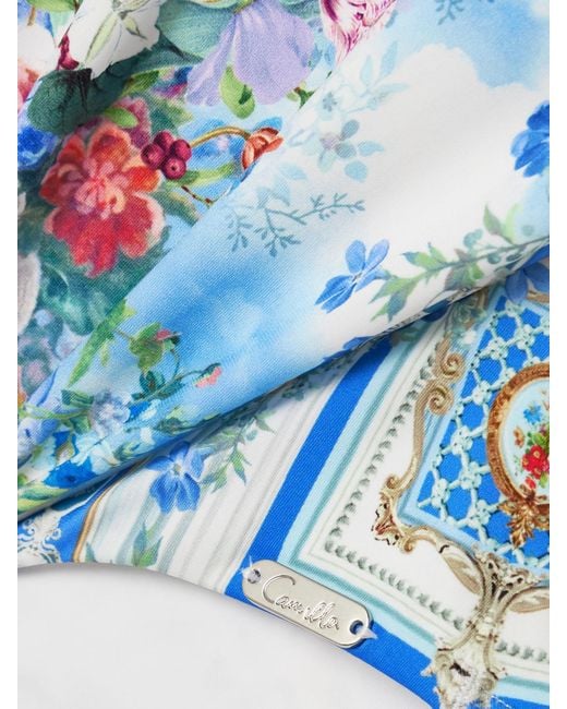 Camilla Blue Crystal-Embellished Printed Stretch Recycled Swimsuit