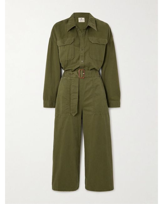 Denimist Green Utility Belted Cropped Denim Jumpsuit