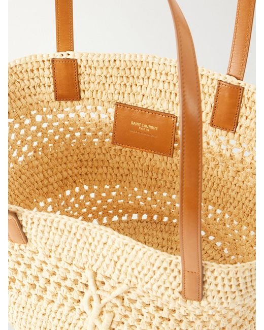 Saint Laurent Natural Panier Small Leather-Trimmed Raffia Tote