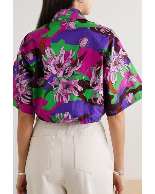 Moncler Pink Cropped Floral-Print Cotton-Poplin Shirt