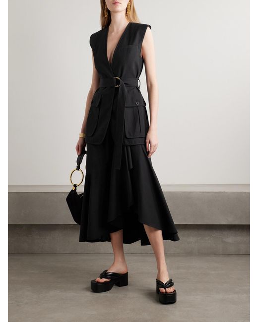 Ulla Johnson Black Twyla Belted Cotton And Tencel Lyocell-Blend Twill Vest