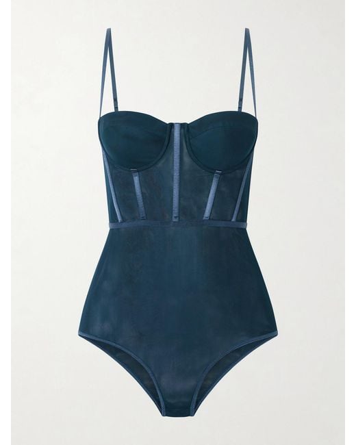 Zimmermann Blue Rebellion Mesh Corset Bodysuit