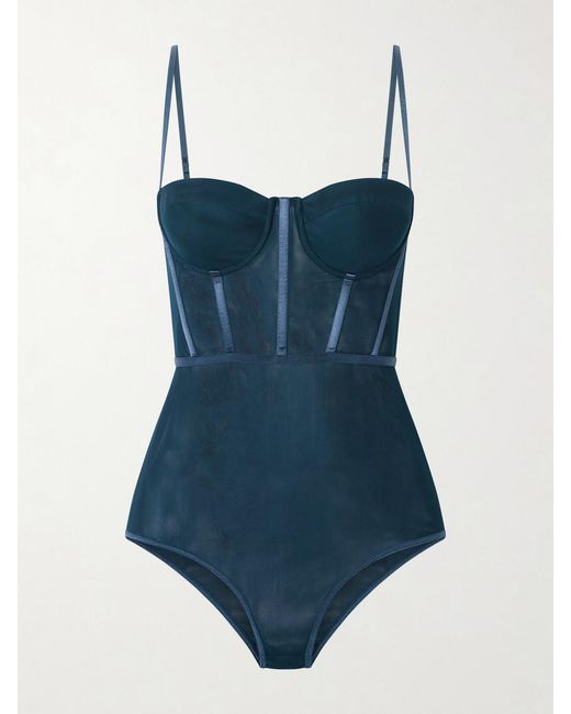 Zimmermann Rebellion Mesh Corset Bodysuit in Blue | Lyst