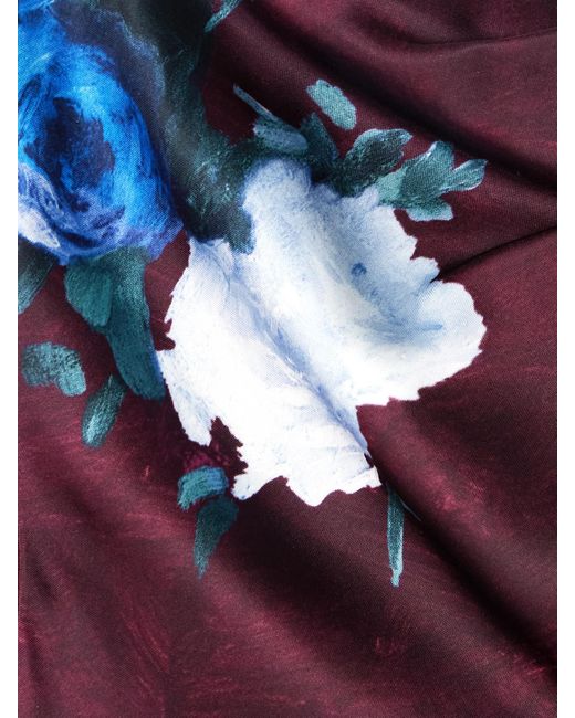 Erdem Purple Asymmetric Cutout Floral-Print Duchesse-Satin Gown