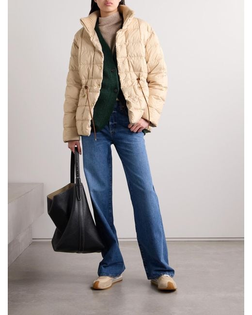 Moncler Natural Antigone Ribbed-Knit And Leather-Trimmed Padded Quilted Shell Down Jacket