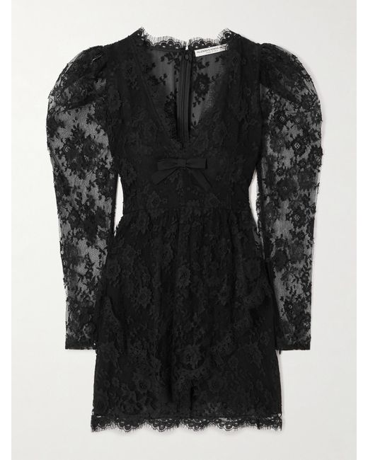 Alessandra Rich Black Minikleid Aus Spitze Aus Einer Baumwollmischung Mit Schleife