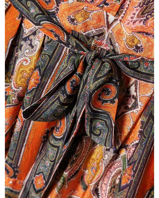 Isabel Marant Orange Morgane Minikleid Aus Seidenchiffon Mit Paisley-Print, Ösen Und Bindegürtel