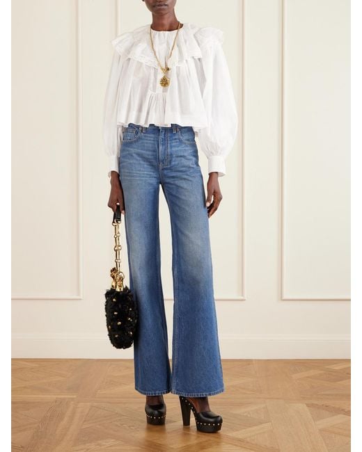 Chloé White Ruffled Cotton-Voile Blouse