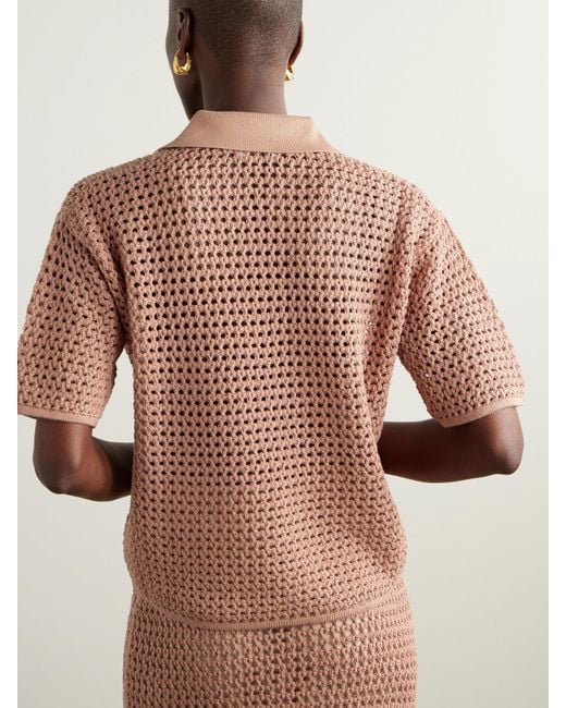 Brunello Cucinelli Pink Sequin-Emhellished Open-Knit Cotton-Blend Polo Top