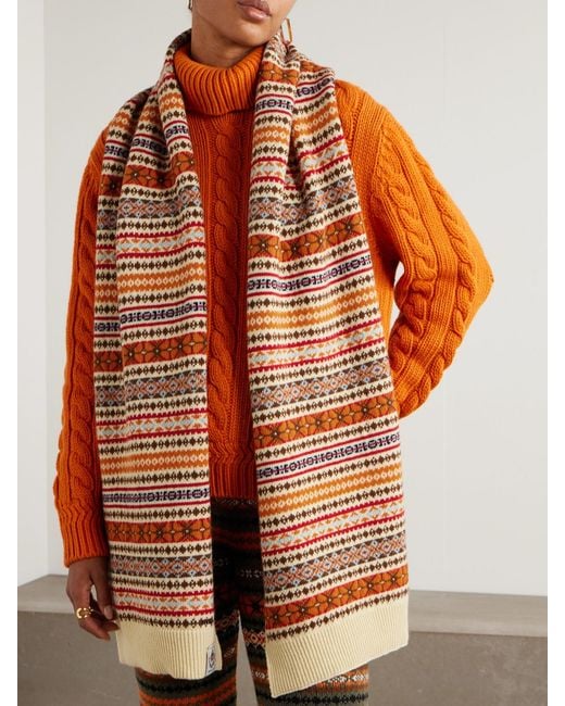 Bally Red Fair Isle Wool Scarf