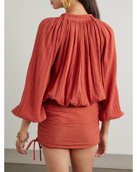 Isabel Marant Red Jaoni Minikleid Aus Baumwolle Mit Raffungen Und Flechtdetails