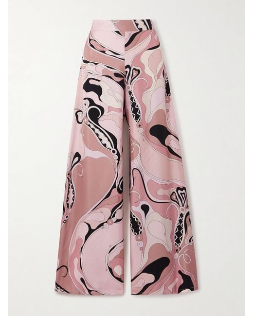 Emilio Pucci Pink Printed Silk-Twill Wide-Leg Pants