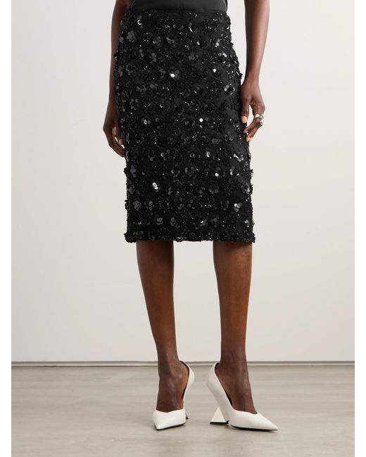 Dolce & Gabbana Black Sequin-Embellished Lace Skirt