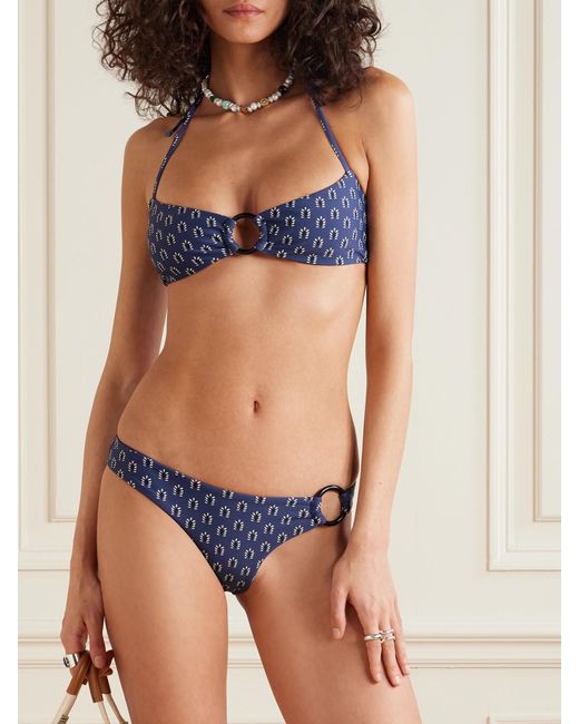 Matteau Blue Ring Embellished Floral-Print Recycled Halterneck Bikini Top