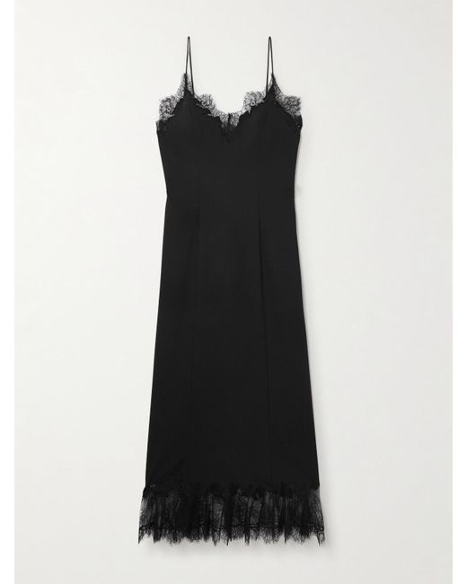 Staud Black Nadia Midikleid Aus Satin Mit Spitzenbesätzen