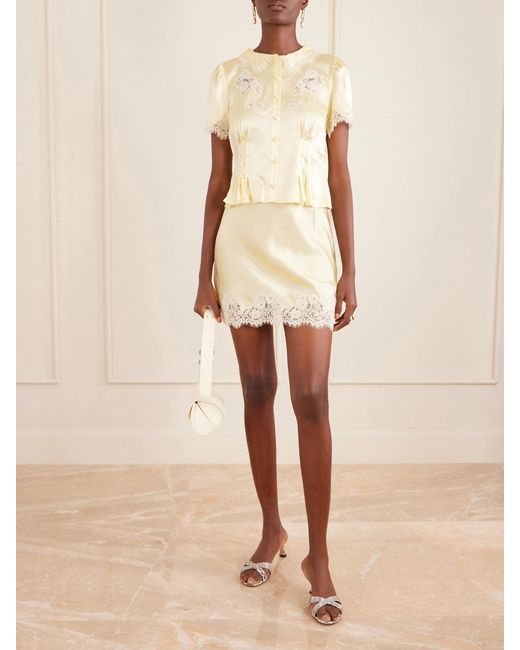 Doen Natural Giulietta Lace-Trimmed Silk-Charmeuse Mini Skirt