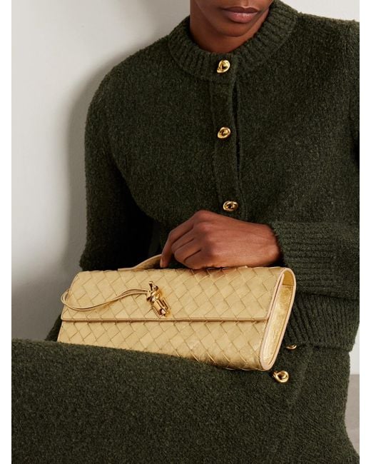 Bottega Veneta Natural Andiamo Long Intrecciato Metallic Leather Clutch