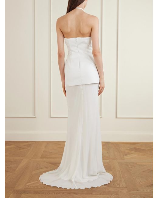 Sportmax White Silk-Blend Chiffon And Crepe Halterneck Maxi Dress
