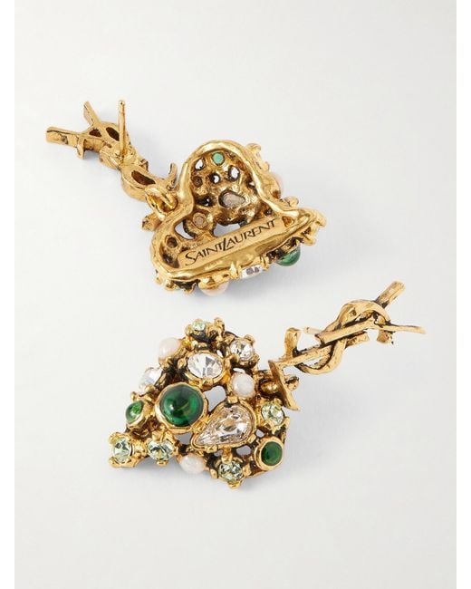 Saint Laurent Metallic Bo Cassandre Pampilles Coeur-Tone And Crystal Earrings