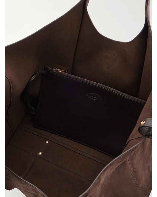 Tod's Brown T Timeless Medium Suede Shoulder Bag