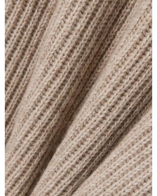 Brunello Cucinelli Natural Stehkragenpullover Aus Geripptem Kaschmir Mit Zierperlen