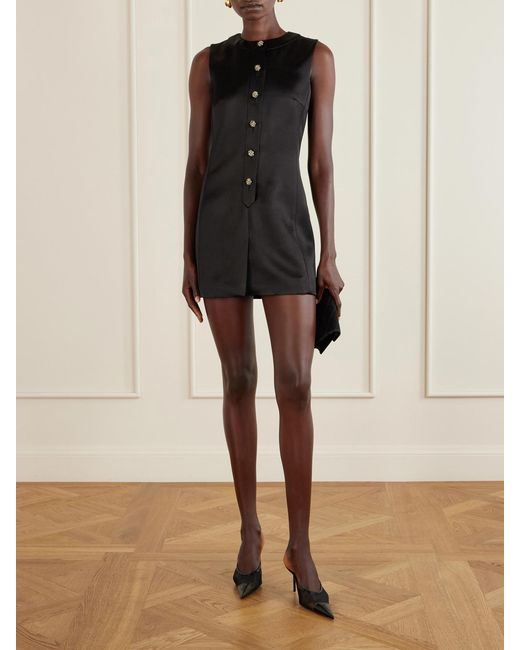 Saint Laurent Black Crystal-Embellished Crepe Mini Dress