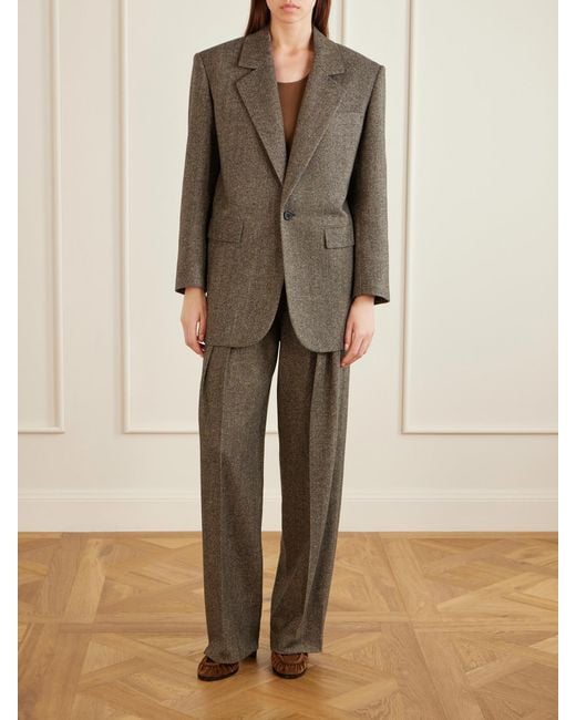 Saint Laurent Green Herringbone Wool And Silk-Blend Blazer
