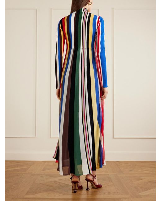 Loewe Blue Striped Chiffon And Ribbed Jersey Maxi Dress