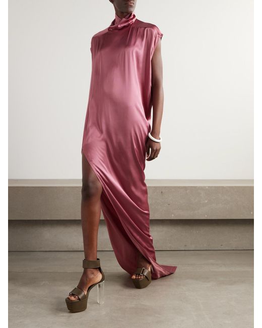 Rick Owens Pink Edfu Turtleneck Charmeuse Maxi Dress