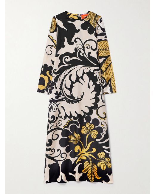 LaDoubleJ White Swing Printed Silk-Twill Midi Dress