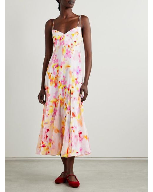 La Ligne White Luca Printed Silk Midi Dress