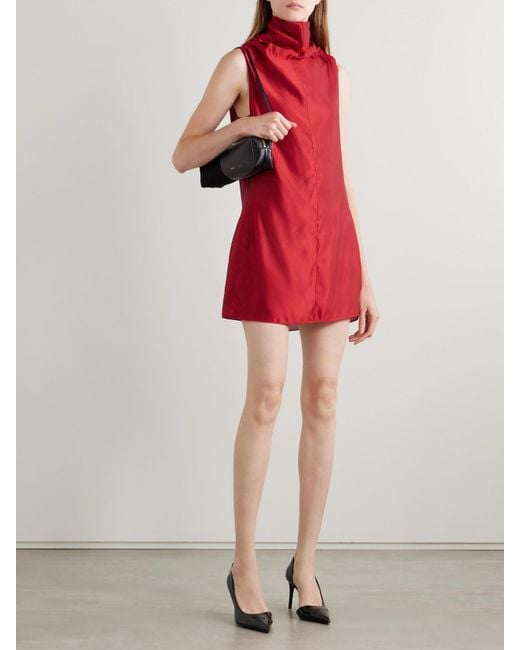 Khaite Red Daria Satin-Crepe Turtleneck Mini Dress