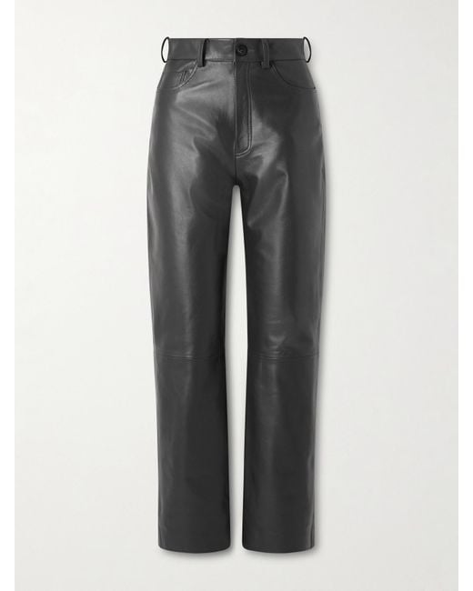 TOVE Gray Yeal Paneled Leather Straight-Leg Pants
