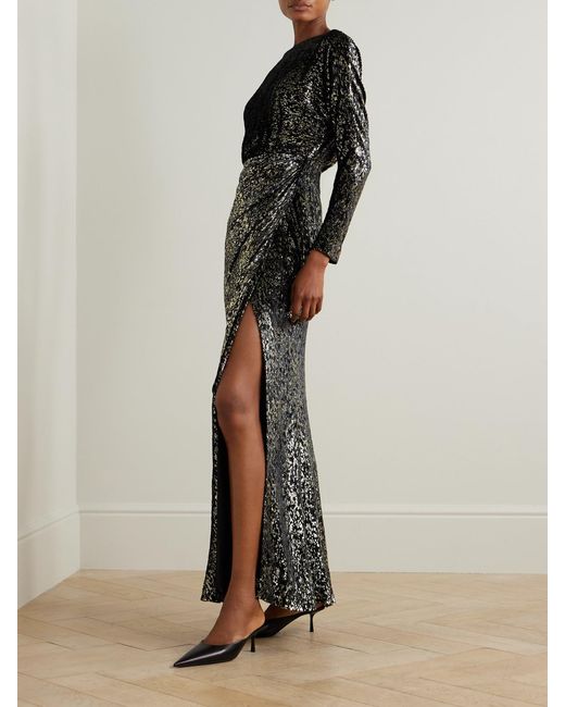 Jonathan Simkhai Black Angelique Ruched Metallic Fil Coupé Velvet Gown