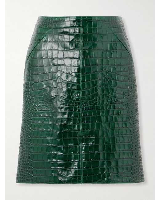 Tom Ford Green Croc-Effect Leather Skirt
